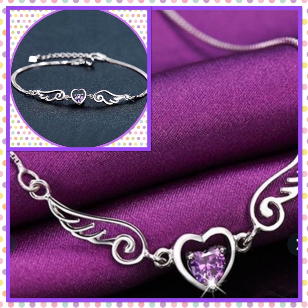💜New💜Heart with Angel Wings Bracelet & Necklace